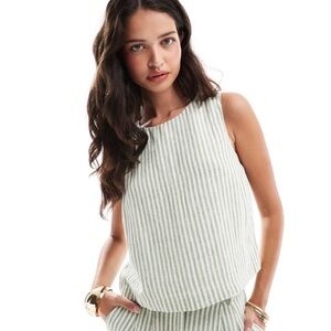 Abercrombie & Fitch Linen Blend Striped Top in Green and White